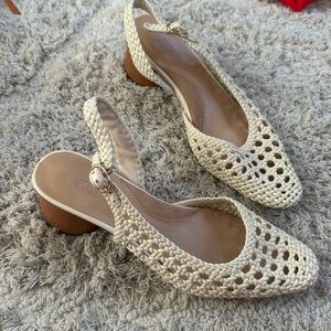 Just Fab Cream Woven slingback heels sandals Shoes 7 round toe